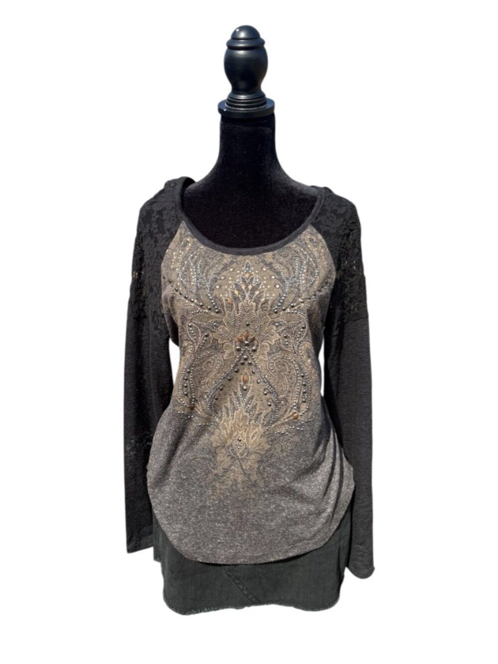 Miss Me Y2K shirt lace inset embellished studded long sleeve